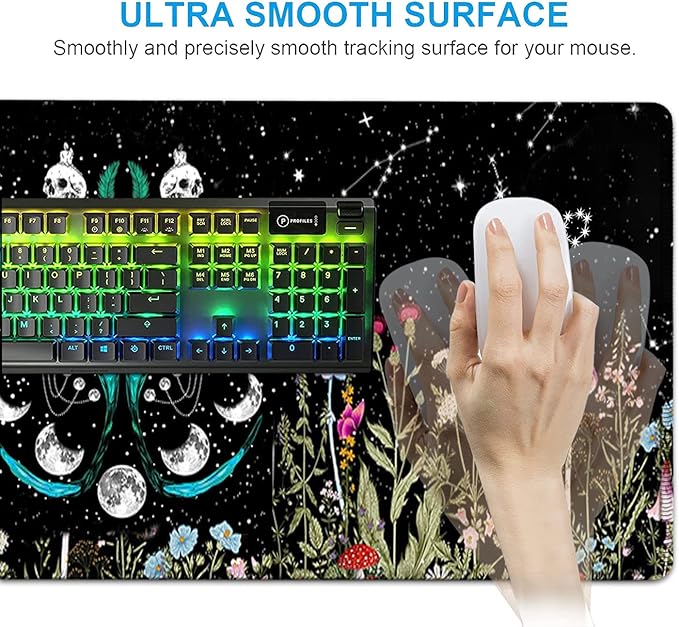 Large Mouse Pad Ergonomic Mouse Wrist Support + Keyboard Wrist Rest Set+ Extended Gaming Mouse Pad Moth Moon Phase Witchy Office Desk Mat Black Writing Mat Laptop Protector Accessories Desk Pad