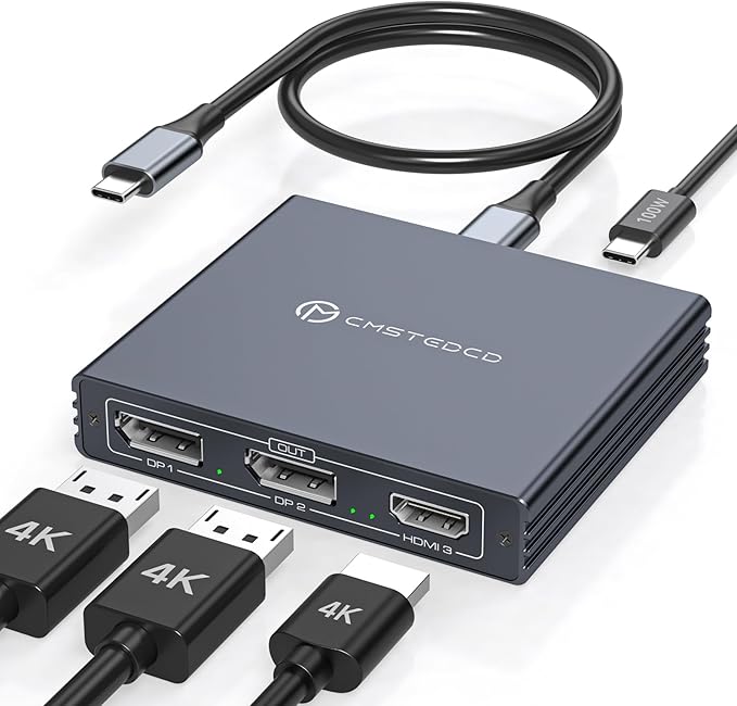 USB C to HDMI + Displayport Splitter 3 Monitors with 100W PD Charging Thunderbolt to HDMI DP Splitter 1 in 3 Out Multiple Monitors Extended Display Hub for Converter Compatible with Laptop PC