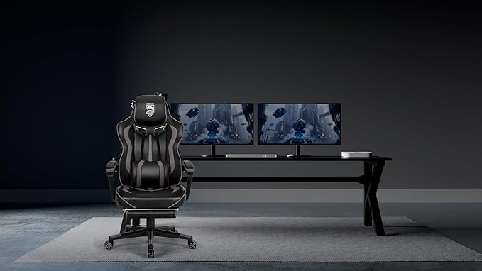Vonesse Gaming Chair for Adults Reclining Gaming Chairs with Footrest and Massage Computer Gaming Chair for Heavy PeopleErgonomic Gamer Chair Big and Tall (Black/Gray)