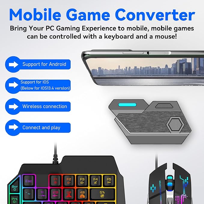 One Handed Gaming Keyboard Combo Bluetooth Keyboard Mouse Converter K9 Mechanical Keyboard GM86 Mouse and Stand Set for Android for iOS