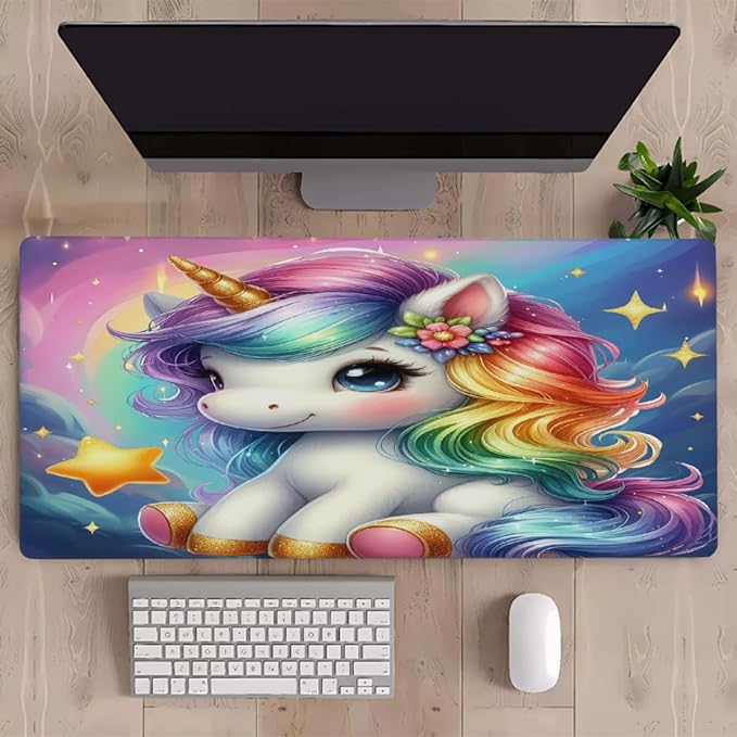 Rainbow Unicorn Galaxy Large Mouse Pad Gaming Mousepad Desk Mat for Desktop Computer Keyboard Waterproof Mouse Mat Desk Pad with Non-Slip Base for Game School Office Home 35.4 x 15.7