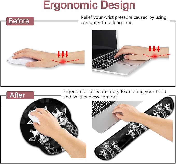 Computer Mouse Desk Pad Mouse Pad Wrist Protector Printed with Cool Giraffes Ergonomically Non-Slip Rubber Comfortable Computer Keyboard Wrist Rest Desktop Decoration Office Accessories