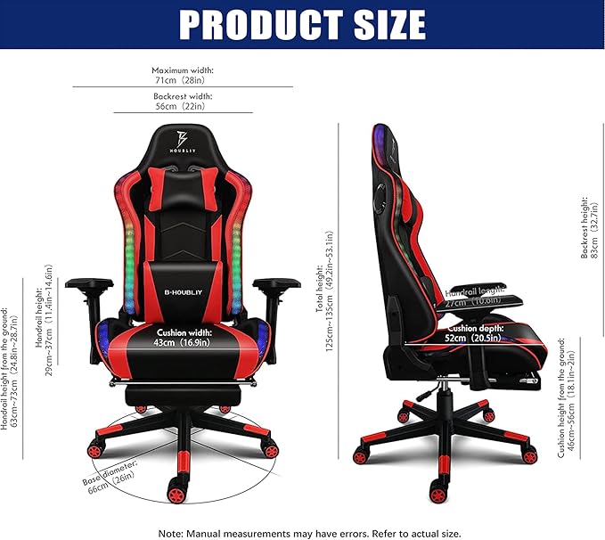 Massage Gaming Chair with Speaker Ergonomic Gaming Chair with Footrest and RGB Light PU Leather Video Gaming Chair Home Theater Seat 360° Rotating Gaming Chair.Red