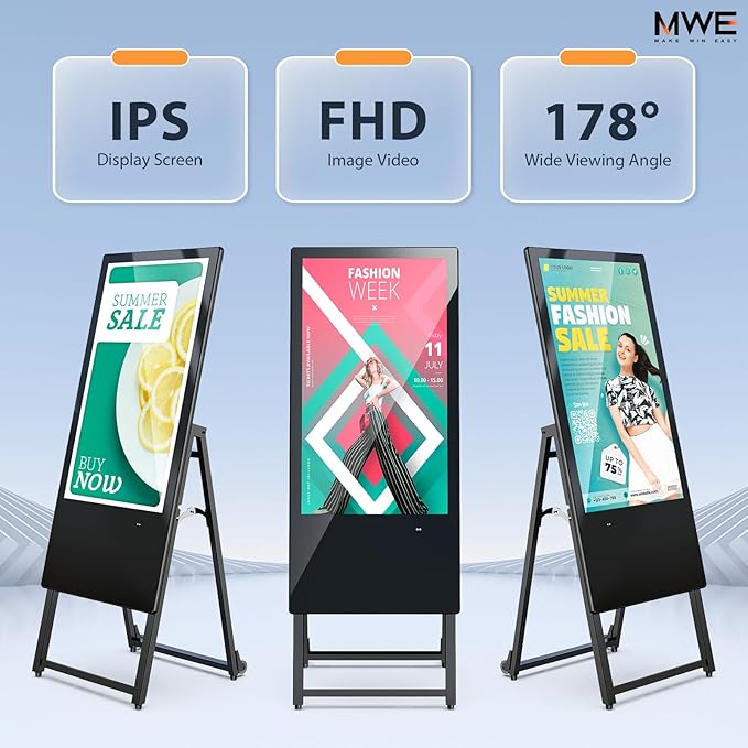 MWE 32 Inch Digital Signage Display Portable LCD Digital Kiosk Advertising Display Poster Android Kiosk with Auto Media Player HDMI/USB
