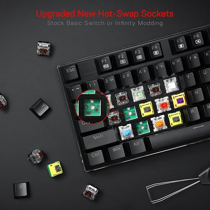 Redragon K556 RGB LED Backlit Wired Mechanical Gaming Keyboard 104 Keys Hot-Swap Mechanical Keyboard w/Aluminum Base Upgraded Socket and Noise Absorbing Foams Quiet Linear Red Switch