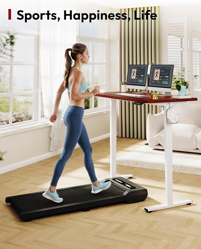 SANODESK Electric Standing Desk 48 x 30 Inches Whole-Piece Desktop Height Adjustable Stand Up Desk w/6-Button Controller Ergonomic Computer Desk for Home Office White Frame + Mahogany Tabletop
