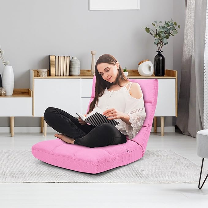 GORELAX Floor Chair with Back Support 14-Poistion Adjustable Folding Gaming Chair Recliner Meditation Chair with Steel Frame Padded Lazy Sofa Chair for Adults Kids (Pink)