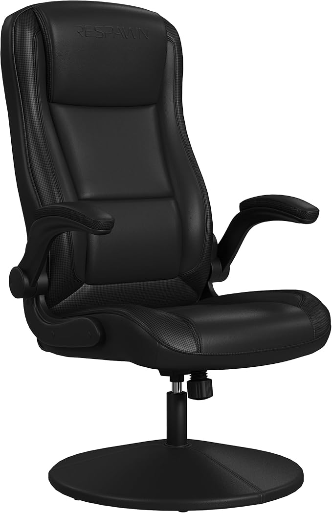 RESPAWN 800 Swivel Rocker Gaming Chair - Ergonomic Floor Gaming Seat with Lumbar Support Flip Up Armrest High Back Pedestal Base Comfortable No Wheels Console Video Game Rocker Chair - Black