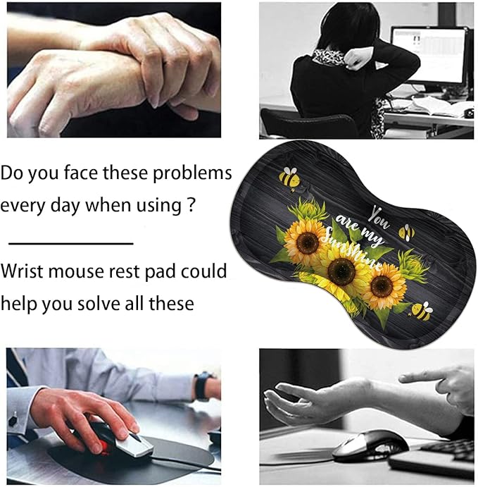 Large Gaming Mouse Pad 31.5x11.8 Inch Keyboard Pad + Ergonomic Wrist Rest Pad and Coaster with Non-Slip 3-Piece Desk Supplies Set Sunflower You are My Sunshine Design for Gamers/Office/Study