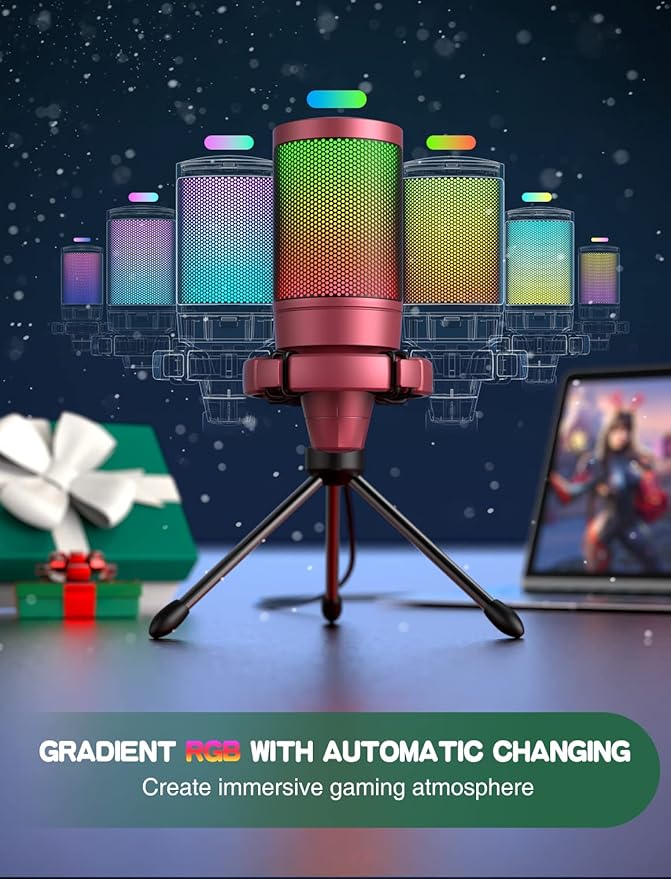 FIFINE AmpliGame PC Gaming Streaming USB Microphone RGB Desktop Microphone for Computer/Mac/PS4/PS5 Podcast Recording TikTok Game Chat Condenser Mic with Pop Filter Shock Mount - Red