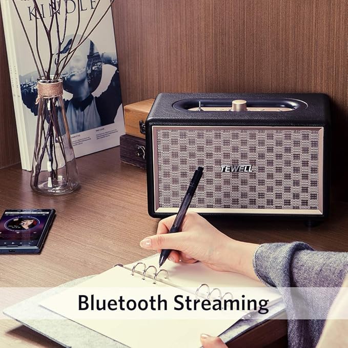 Home Speaker with Premium Audio | Rich Bass Rotary Dial for Volume Control | Toggle Switch Wireless Bluetooth &amp 3.5mm Aux Input for Turntable | Record Player AC Powered (Upgraded Version)