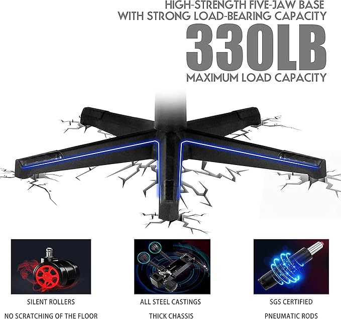 TBQATNTS 7-Point Massage Gaming Chair Video Gaming Chair with Speakers and LED/RGB Lights Ergonomic Computer Chair with Footrest and Lumbar Support 180 Degree Tilt High Back Office Chair.Black