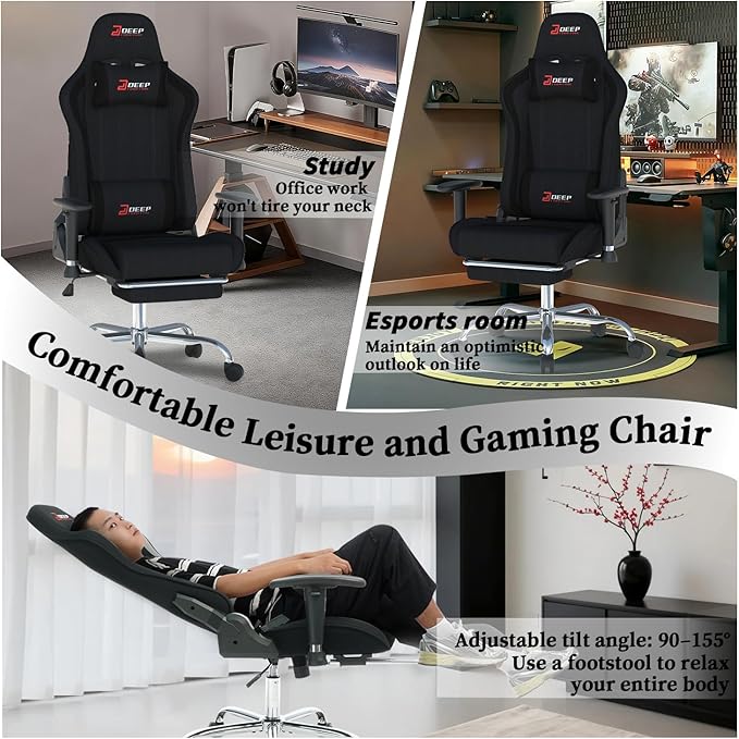Fabric Gaming Chair Skin-Friendly and Breathable Manufactured by A Reputable Manufacturer Safe and Stable Specially Designed for Gaming.with Footrest Mg(1005-Black)