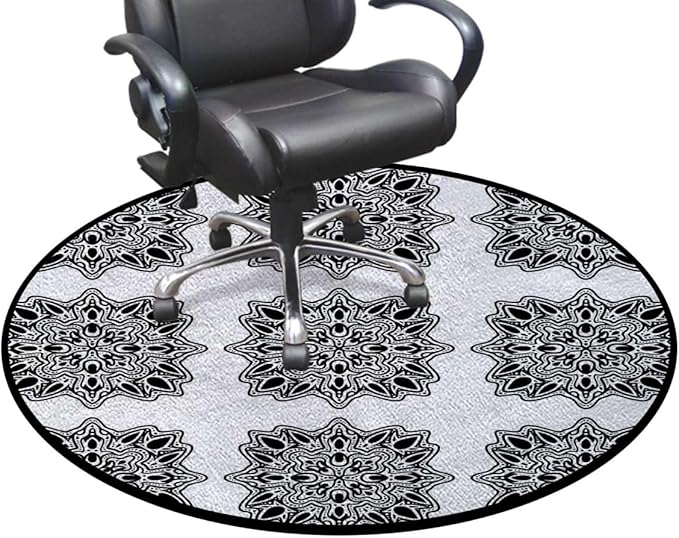 Black White Washable Round Area Rug -Non-Slip Distressed Circle Rug Non-Shedding Entryway Carpet for Bedroom Laundry Kitchen Decor Early Renaissance Artsy Modern Design Diameter 39.4 in