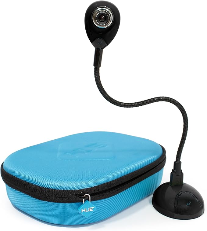 HUE HD Portable USB Video Conferencing Camera. Use as a Webcam for Live Streaming or a Document Camera for Teaching: Windows macOS Chromebook Linux Compatibility (Black with Carry Case)