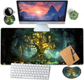 Large Mouse Pad with Mouse Wrist Rest 31.5x11.8 in Extended Mouse Mat with Non-Slip PU Base Ergonomic Memory Foam Wrist Rest for Work &amp Gaming Writing Pad Tree of Life Pattern Office Desk Pad