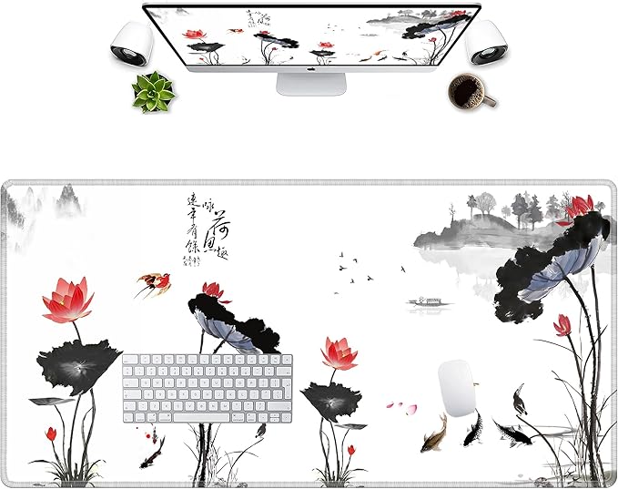 LL-COEUR XXL Landscape Gaming Mouse Pad Computer Keyboard Mat Office Desk Pad (Lotus 47.2 x 23.6 x 0.12)