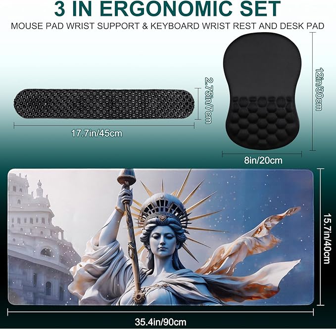 3 in 1 Ergonomic Set Mouse Pad with Wrist Rest Keyboard Wrist Rest and Desk PadMemory Foam Soft Breathable Pain Relief for Wrist Fatigue Prolonged Typing and Mouse Use Jamboa
