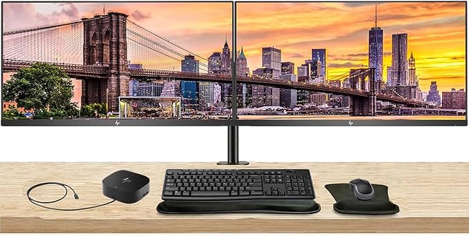 HP Series 3 Pro 27-inch 327pf FHD 1080p LCD Monitor 2-Pack Bundlesd with Desk Mount Dual Stand USB-C G5 Dock MK270 Wireless Keyboard &amp Mouse Gel Mouse &amp Wrist Pad
