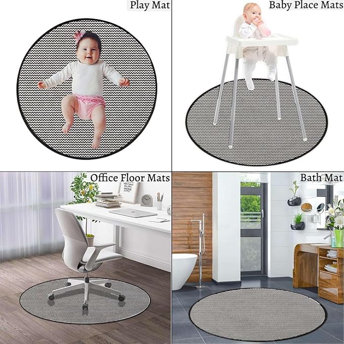 Black White Floor Protector Office Chair Mat Gaming Chair Mat Protects Hardwood Floors Chairs Move Smoothly Classic Retro Tile Monochrome Diameter 39.4 in Grid Mesh Pattern_01237