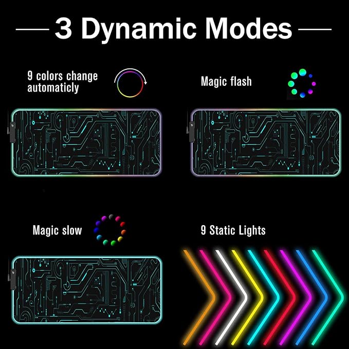 RGB Gaming Mouse Pad with Coffee Coaster XXL Large Glowing LED Mousepad Anti-Slip Rubber Base Computer Keyboard Desk Mouse Mat 31.5 X 11.8 Inch - Circuit Board Pattern
