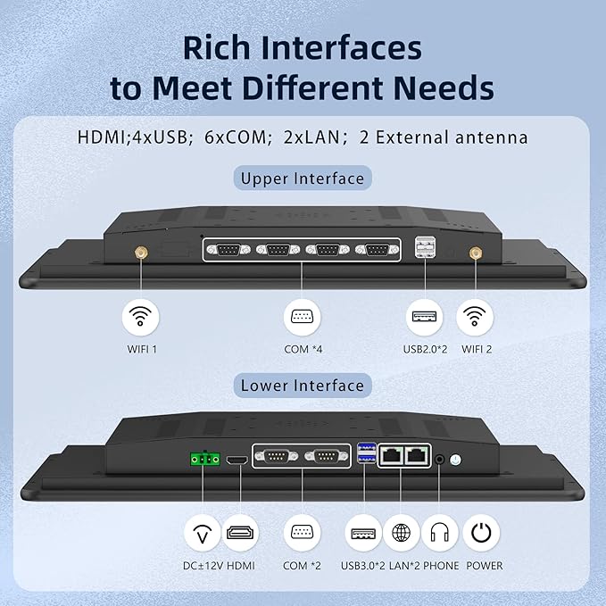 18.5 Inch Embedded Industrial Touch Panel PC16:9 IP65 Capacitive Touch Screen Monitor 1920×1080 FHDAll-in-one ComputerWindows OS4×USBHDMI6×COM2×LANWiFifor Kiosks（I5-7200U8GB+128GB