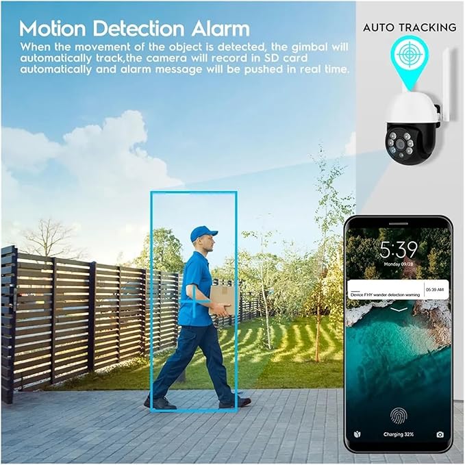 IP Camera P2P 1080P HD WiFi Color Night Vision Auto Tracking Surveillance Webcam Outdoor Security Monitor(EU PlugCamera Add 32G)