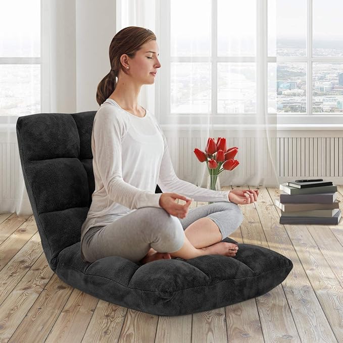 BestComfort Floor Chair with Back Support Floor Gaming Chairs w/ 14 Adjustable Position Padded Sleeper Bed Folding Floor Seating for Living Room Reading Watching TV Meditation for Adults &amp K