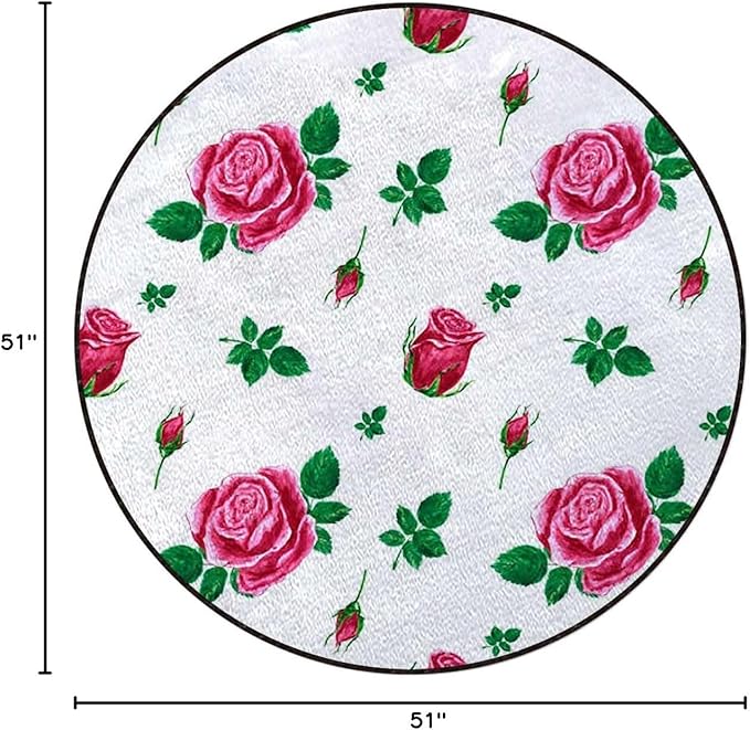 Red Green White Chair Mat Office Protector for Hardwood Floors Anti-Slip Floor Protection Mat Multi-Purpose Chair Carpet for Desk Watercolor Roses and Leafs Diameter 51 in