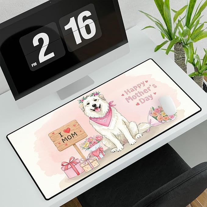 Happy Mother's Day Great Pyrenees Love Dog Mom Heart Flower Desk Mat Full Keyboard Mouse Pad Pyr Dog Lover Large Mousepad 12004