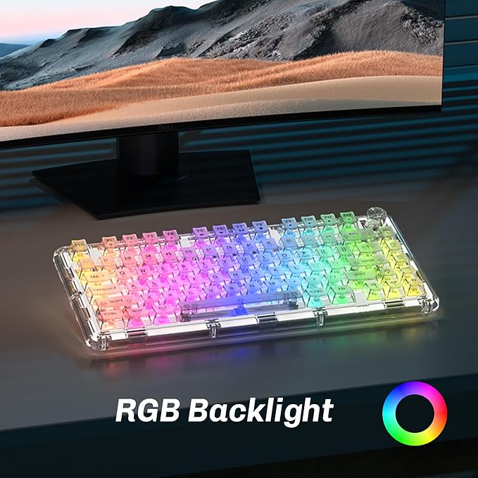 Transparent Mechanical Keyboard RGB Backlit Wireless Creamy Gaming Keyboards Hot Swap Customizable Clear Acrylic Design 80-Key Quiet Linear Switches 3 Modes BT5.0/2.4G/USB-C 4000mAh Battery White