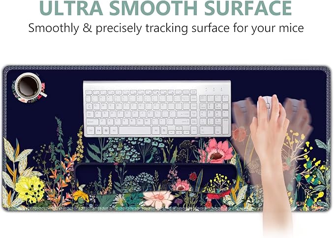 DINKY Keyboard Mouse Pad Set Large Gaming Mousepad + Memory Foam Ergonomic Keyboard Wrist Rest Support Easy Typing Pain Relief 4Pcs (35.4 x 15.7) Extended Desk Mat-Flower Weed