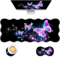 Mouse Pad with Wrist Support + Desk Mat + Coaster 3 in 1 Set XL Large Gaming Mousepad Ergonomic Mouse Pads for Desk Computer Laptop OfficeGlowing Night Pink Butterflies