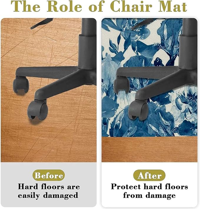 Blue PU Leather Round mat Office Chair Mat Leaf Mango Turquoise Hardwood Floor mat Chair mat Round Chair Cushion for Desk Chair Office ChairCushion Party Theme Diameter 39.4 in