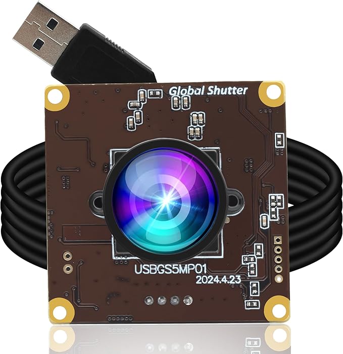 ELP 5MP Global Shutter 50fps USB Camera Module for Computer UVC USB2.0 Lightburn Camera for Laser Engraver High Speed 60fps PC Cam Wide Angle Webcamera for Live Streaming (100°no Distortion Lens)