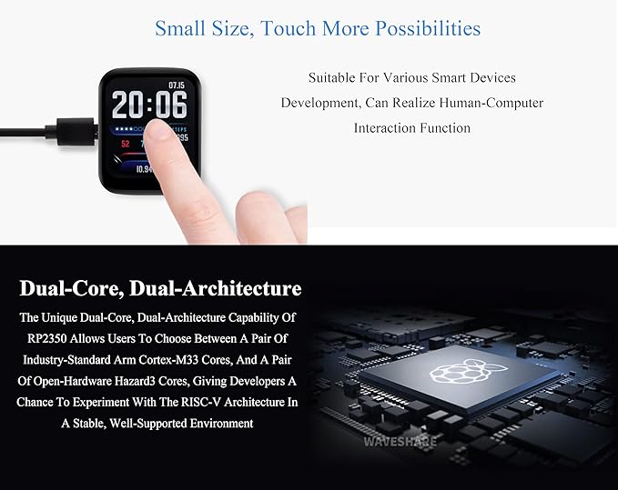 RP2350 1.69inch Touch LCD Development Board RP2350 Microcontroller with 1.69inch Touch Screen 240x280 Resolution Rounded Corners Dual-Core &amp Dual-Architecture Design 16MB Flash USB Type-C Port