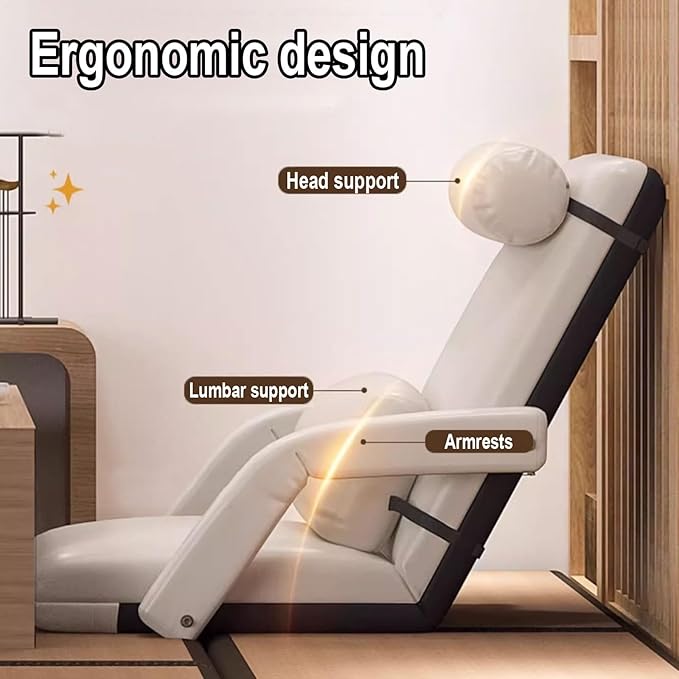 Gaming Floor Chair with Arms Backrest 6 Adjustable Positions Indoor Chaise Lounger Bed Clean with One Wipe with Headrest and Lumbar Support Multi-Color(Rose)