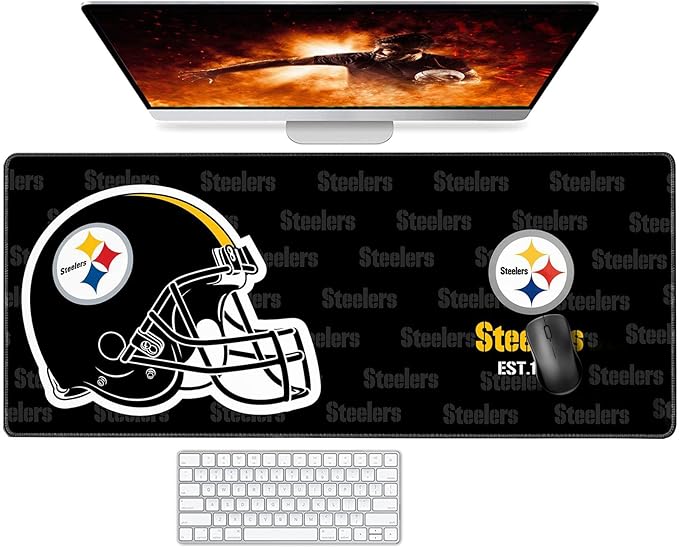 Large Gaming Mouse Pad with Non-Slip Rubber Base for Laptop Computer Desktop KeyboardBlack Design Stitched Edges Mouse Desk Mat for Football Sport Fans