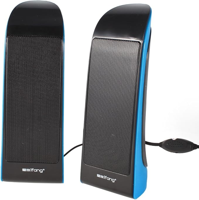 Pair Blue Black Desktop Laptop Volume Control USB 2.0 Mini Speaker Box