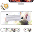 Mouse PadLarge Desk Mat Set 4in1 XL Mousepad + Keyboard Wrist Rest+Mouse Wrist Rest+Coaster with Ergonomic Desk Pad for Home Office Table Computer Cover -Kitten and Colorful Butterfly