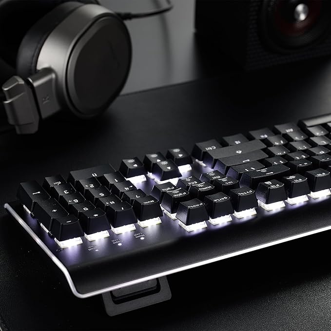 Hexgears GK735 Mechanical Gaming Keyboard Kailh Box White Switch 104 Keys ABS Keycaps Wired Gaming Keyboard with White LED Backlight Ergonomic Design for Windows Laptop PC Mac (No Light Strip)
