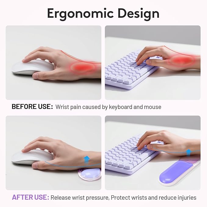 Gel Keyboard Wrist Rest Pad Set Ergonomic Keyboard Mouse Wrist Support for Typing Pain Relief Upgrade Wrist Rest Support Pad Purple Color Block