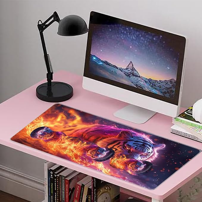 Large Mouse Pad Wrist Support SetDesk Pad+Keyboard Wrist Rest+Mouse Pad Wrist Support+Coaster4in1 XXL Big MousepadErgonomic Design Gaming Mat for Home Office TableTiger