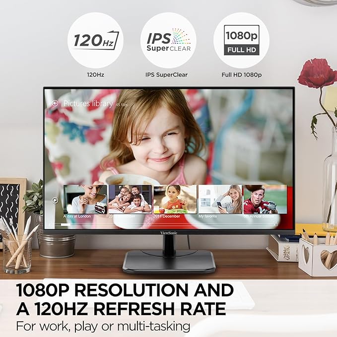 ViewSonic VA2756A-MHD 27 Inch IPS 1080p Monitor with 120Hz Eye Care HDMI DisplayPort and VGA Inputs for Home and Office