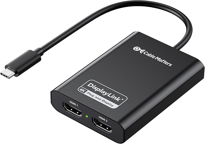 Cable Matters DisplayLink USB C to Dual HDMI Adapter Supports Dual 4K 60Hz on macOS &amp Windows USB C to HDMI Adapter for Two Extended Monitors on Mac M1/M2/M3/M4 Driver Required