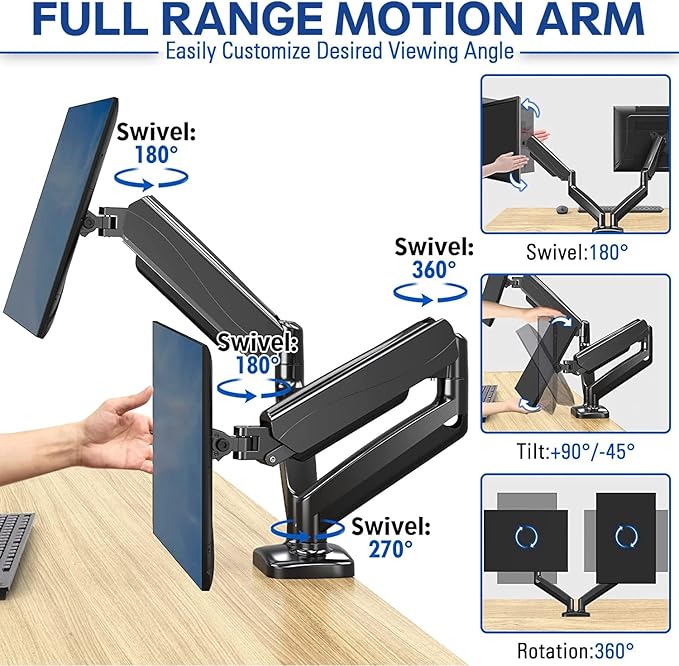 Dual Spring LCD Monitor Arms with USB and Multimedia Ports for: HP VH240a 23.8-Inch Full HD 1080p IPS LED Monitor with Built-in Speakers (1KL30AA) - Black