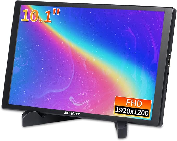 ANDYCINE N10 Portable Monitor 10.1 Inch Mini Touch 1920x1200 IPS Screen HDMI USB C in 350nits 60Hz 1000:1 Contrast Display with Bracket &amp Speakers for LaptopPCPS4/5SwitchMacXbox
