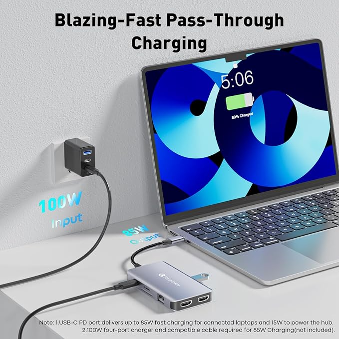 Reborn Laptop Docking Station Dual Monitor 9-in-1 USB C Hub Dual Monitor with 4K 2HDMI Ports 1Gbps Ethernet 5Gbps USB A&ampC 3.0 100W PD SD Card Reader USBC Dock for MacBook/Dell XPS/HP/Surface