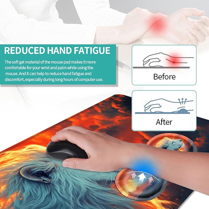 Keyboard Mouse Pad Set Extended Gaming Mouse Pad+Ergonomics Keyboard Wrist Rest Support Memory Foam Easy Typing Pain Relief 4Pcs XL Ultra Thick Desk MatLion Sunset