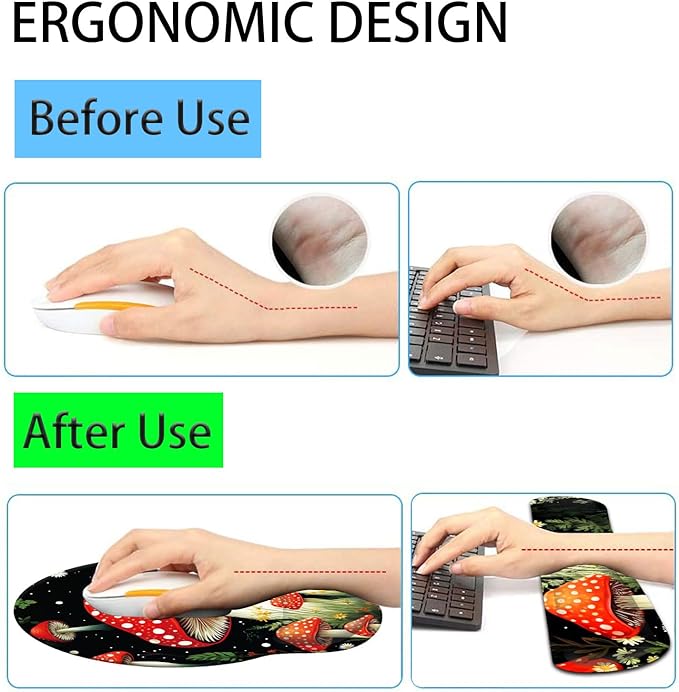 Keyboard Wrist Rest and Mouse Pad Wrist Support Set with CoastersErgonomic Gaming Mousepad for Home Office Working Studying Easy Typing &amp Pain ReliefCute Forest Mushroom